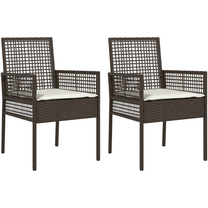 Trädgårdsstolar 2 st med Kuddar Brun Poly Rattan vidaXL 53 x 60 x 85 cm – bild 2