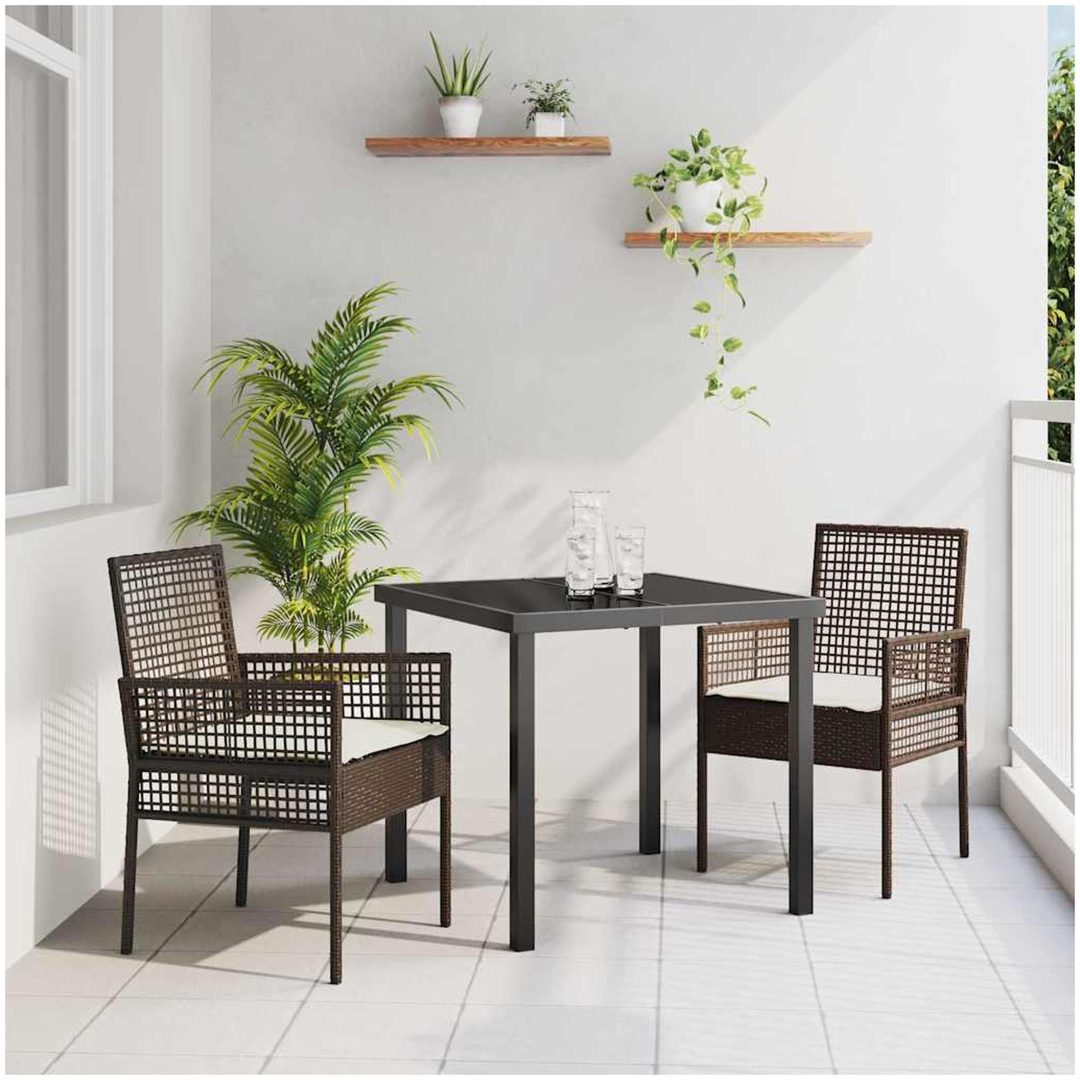 Trädgårdsstolar 2 st med Kuddar Brun Poly Rattan vidaXL 53 x 60 x 85 cm