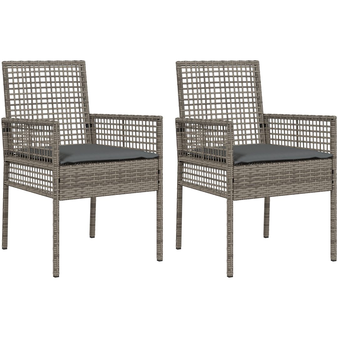 Trädgårdsstolar 2 st med kuddar Grå Poly Rattan vidaXL 53 x 60 x 85 cm – bild 2