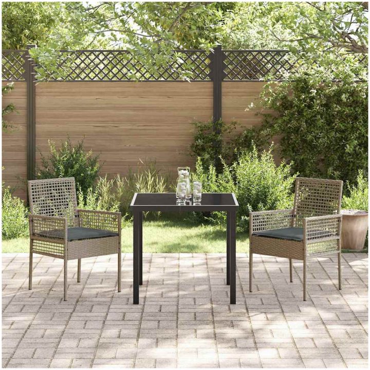 Trädgårdsstolar 2 st med kuddar Grå Poly Rattan vidaXL 53 x 60 x 85 cm – bild 3