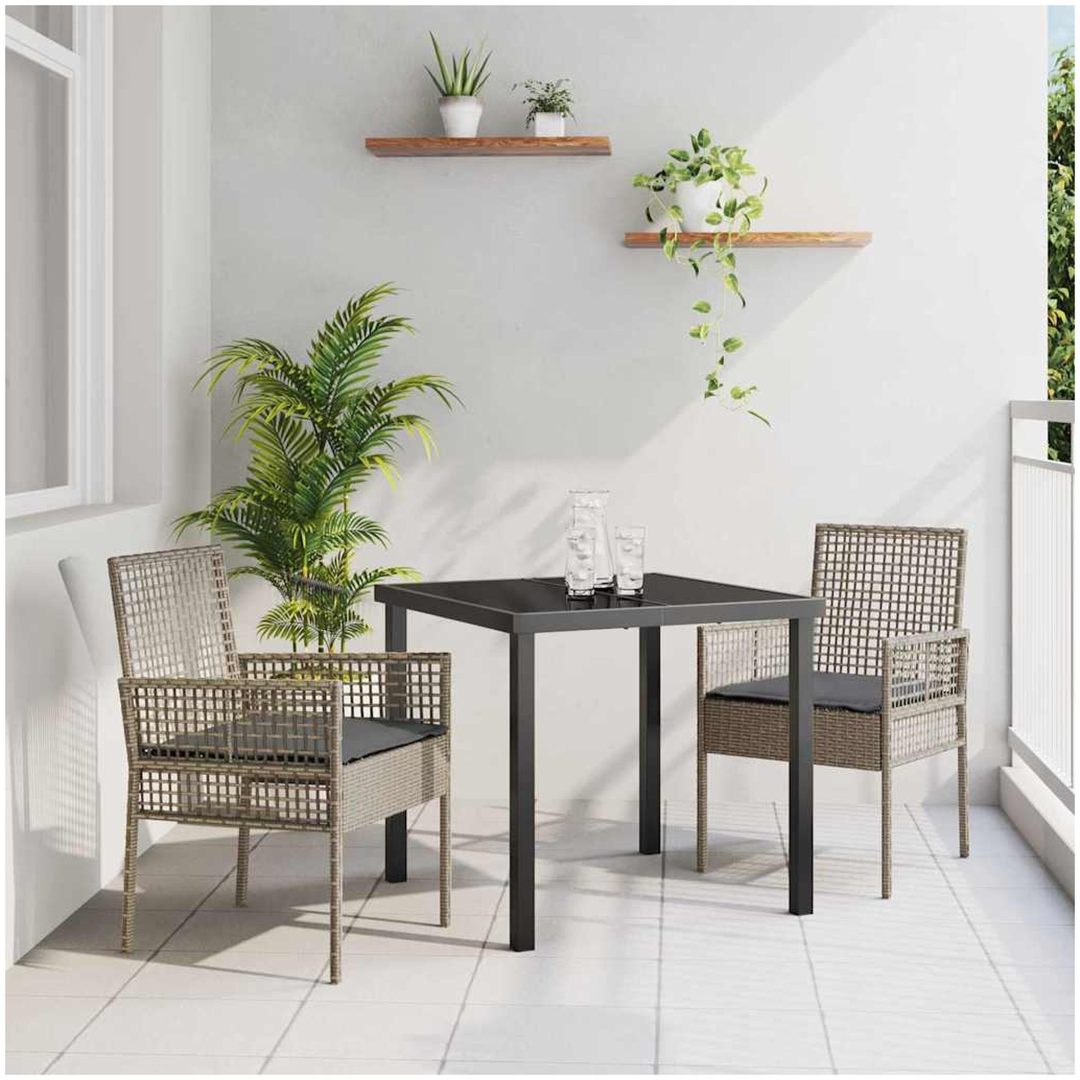 Trädgårdsstolar 2 st med kuddar Grå Poly Rattan vidaXL 53 x 60 x 85 cm