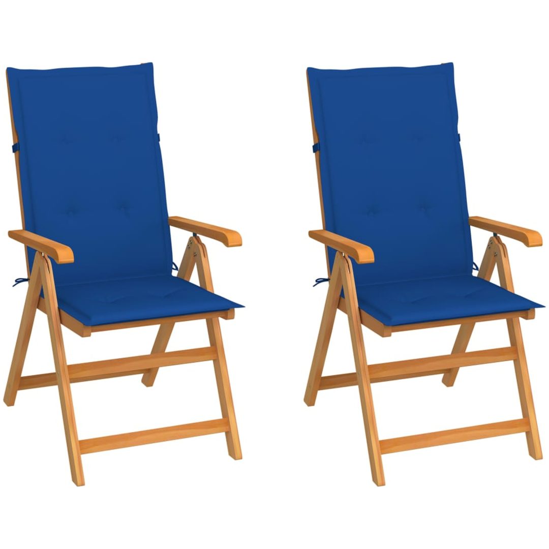 Trädgårdsstolar 2 st med kungsblåa dynor massiv teak vidaXL