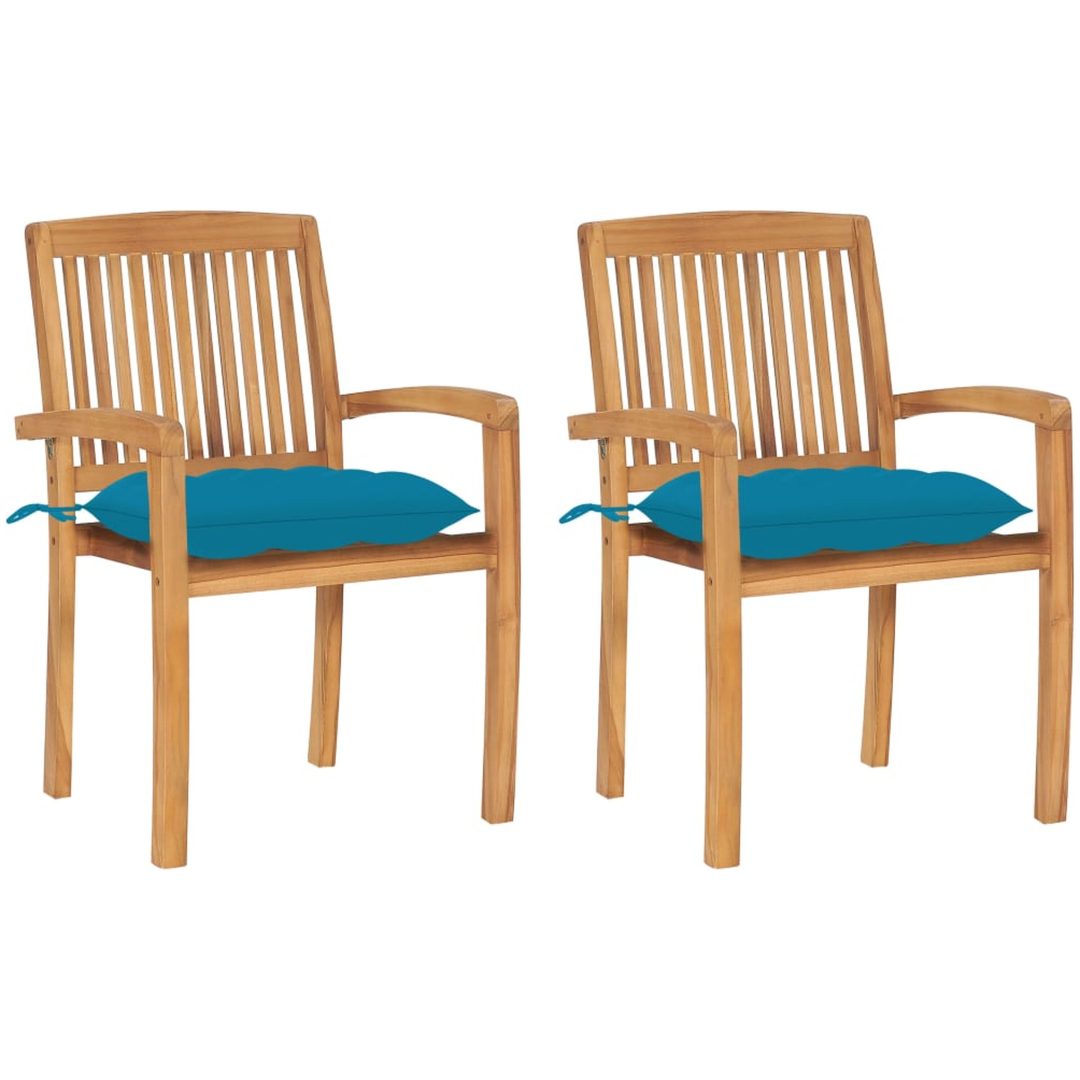 Trädgårdsstolar 2 st med ljusblåa dynor massiv teak vidaXL