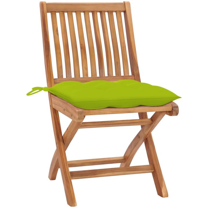 Trädgårdsstolar 2 st med ljusgröna dynor massiv teak vidaXL – bild 2