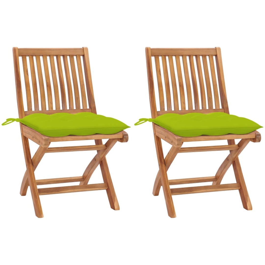 Trädgårdsstolar 2 st med ljusgröna dynor massiv teak vidaXL