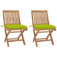 Trädgårdsstolar 2 st med ljusgröna dynor massiv teak vidaXL