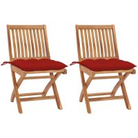 Trädgårdsstolar 2 st med röda dynor massiv teak vidaXL