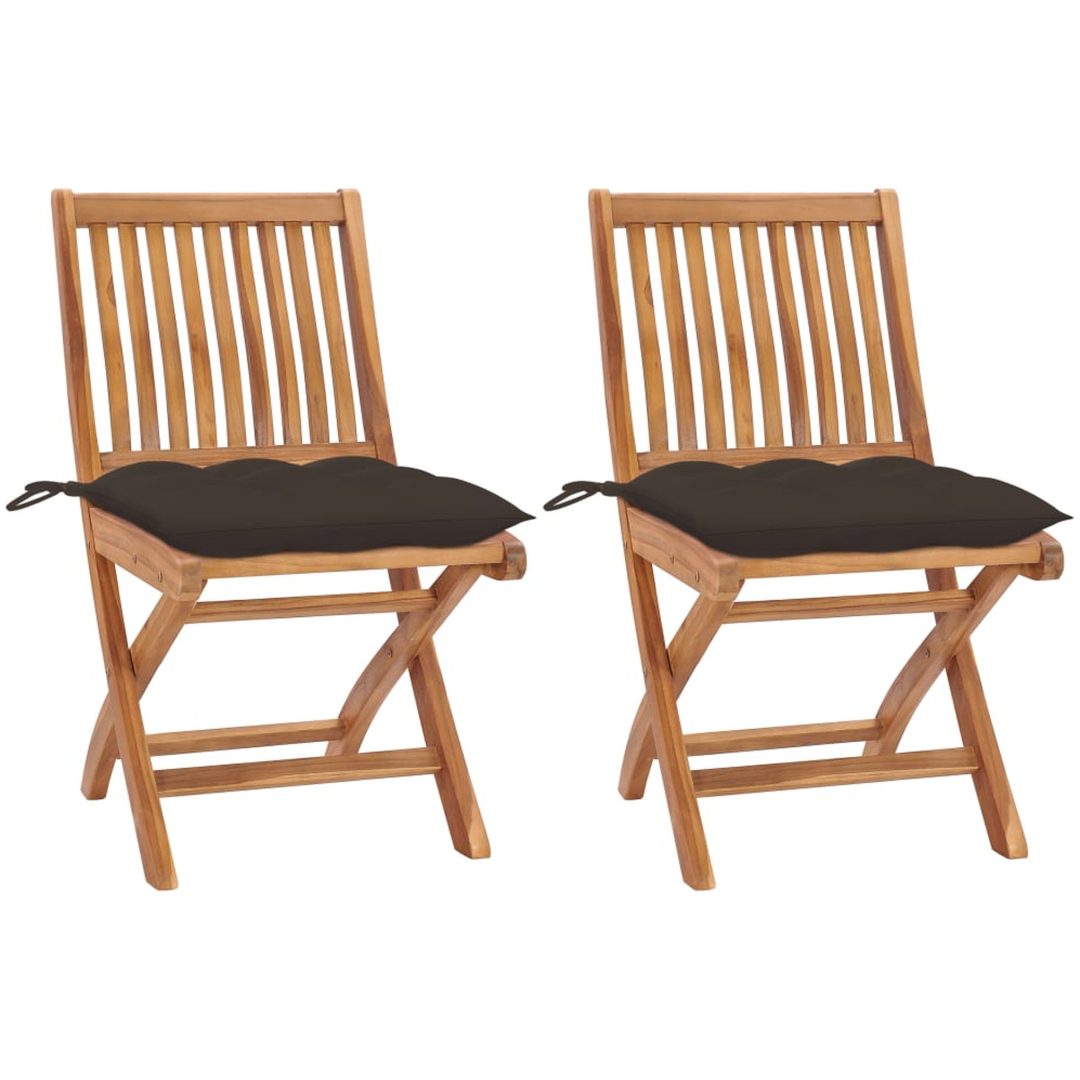 Trädgårdsstolar 2 st med taupe dynor massiv teak vidaXL