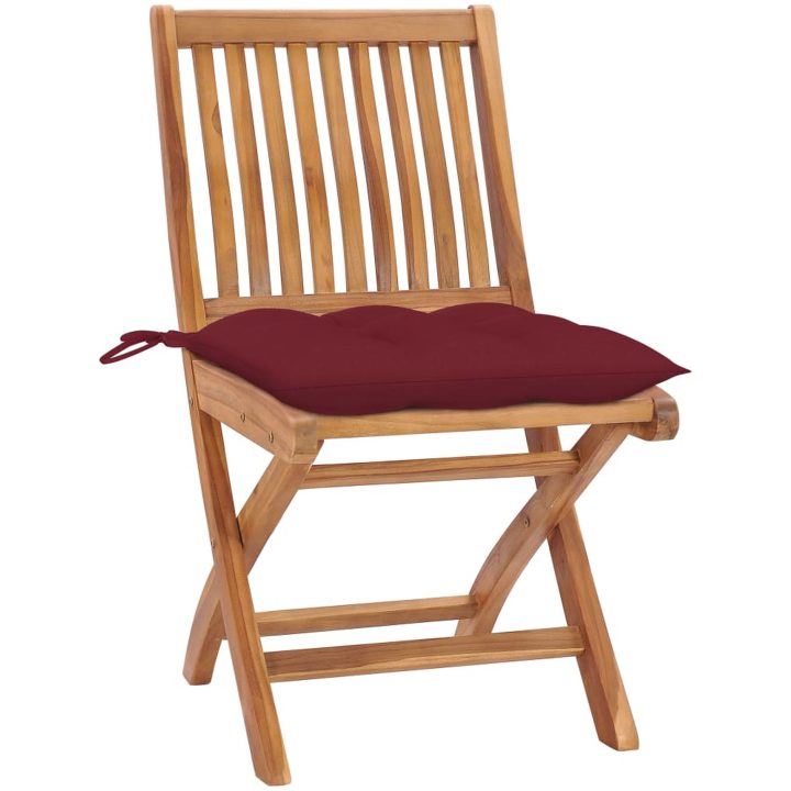 Trädgårdsstolar 2 st med vinröda dynor massiv teak vidaXL – bild 2