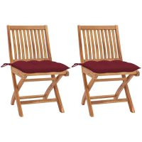 Trädgårdsstolar 2 st med vinröda dynor massiv teak vidaXL