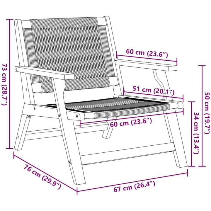 Trädgårdsstolar 2 st Svart 67x77x73 cm Massivt akaciaträ vidaXL 122 x 78 x 73 cm – bild 12