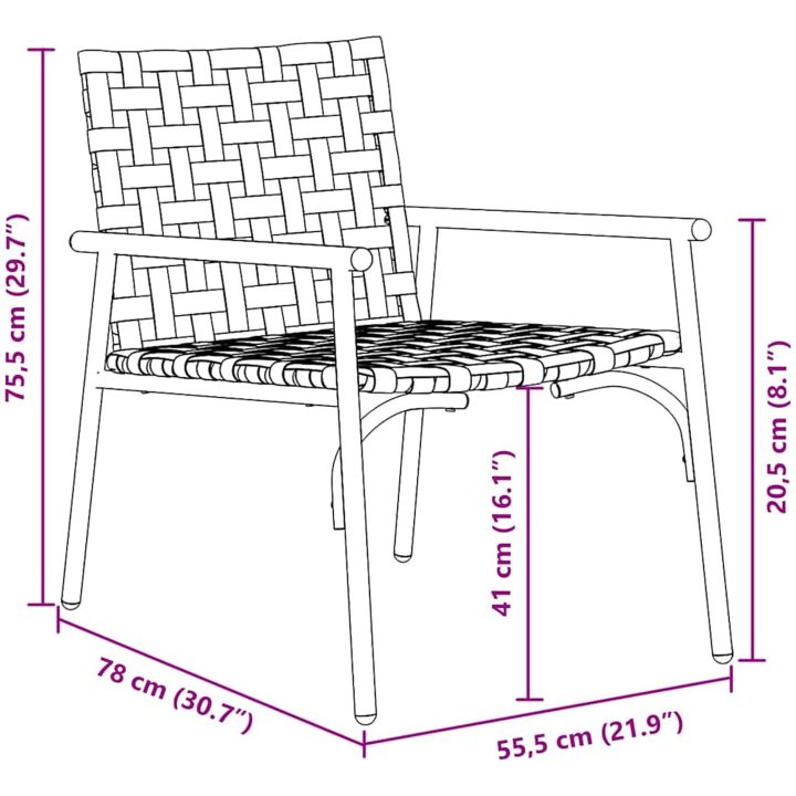 Trädgårdsstolar 2 st Svart 79x56x73,5 cm Poly Rattan vidaXL 110.5 x 79 x 75.5 cm – bild 10