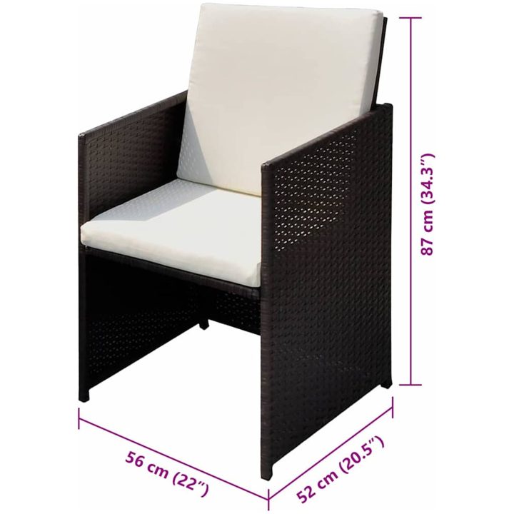 Trädgårdsstolar 3 pcs Brun Poly rattan vidaXL 56 x 52 x 87 cm – bild 3