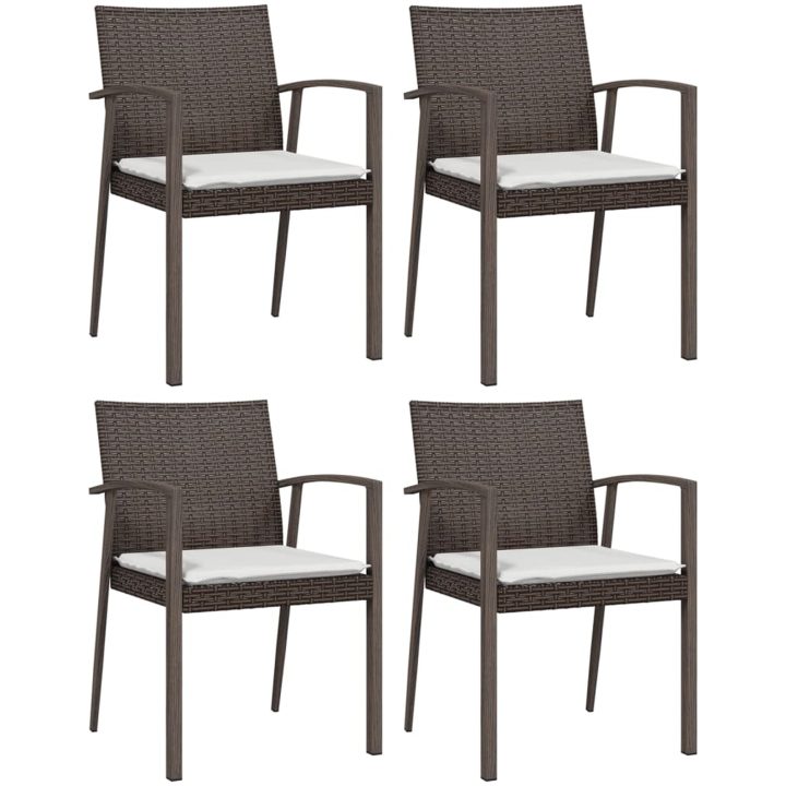 Trädgårdsstolar 4 st med dynor brun 56,5x57x83 cm konstrotting vidaXL – bild 2