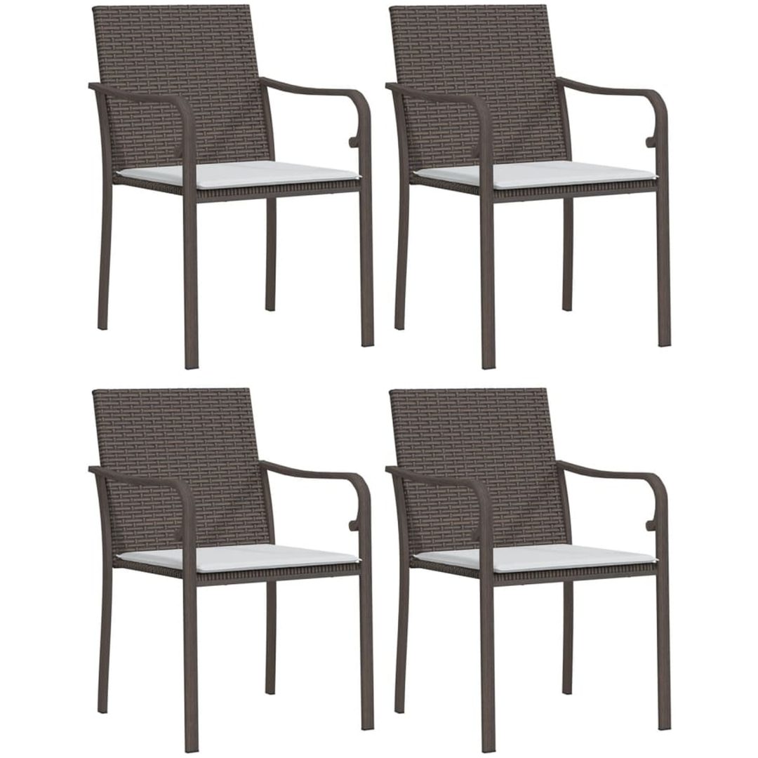 Trädgårdsstolar 4 st med dynor brun 56x59x84 cm konstrotting vidaXL – bild 2
