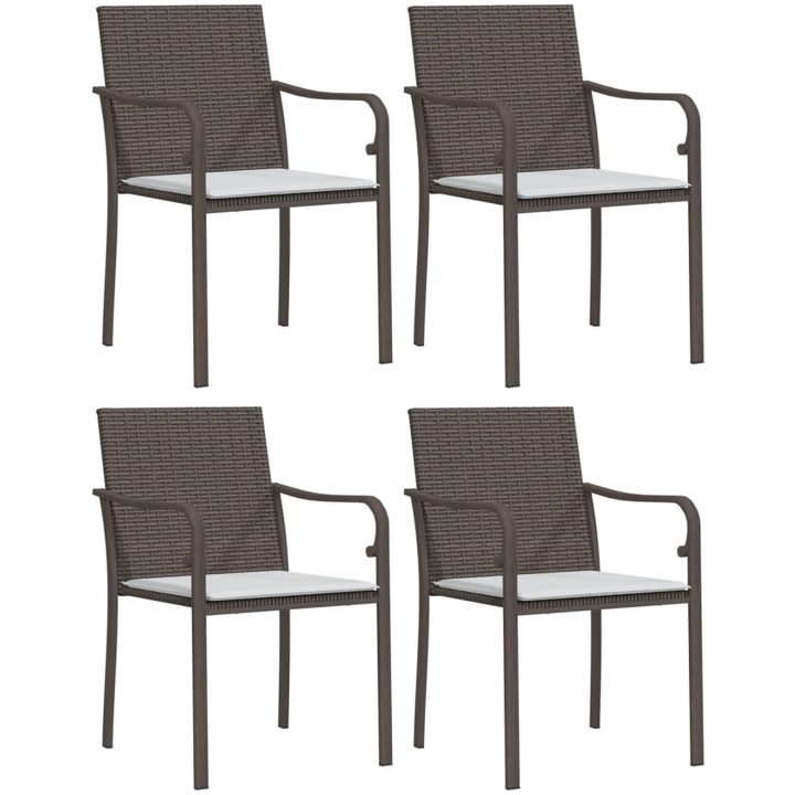 Trädgårdsstolar 4 st med dynor brun 56x59x84 cm konstrotting vidaXL – bild 2