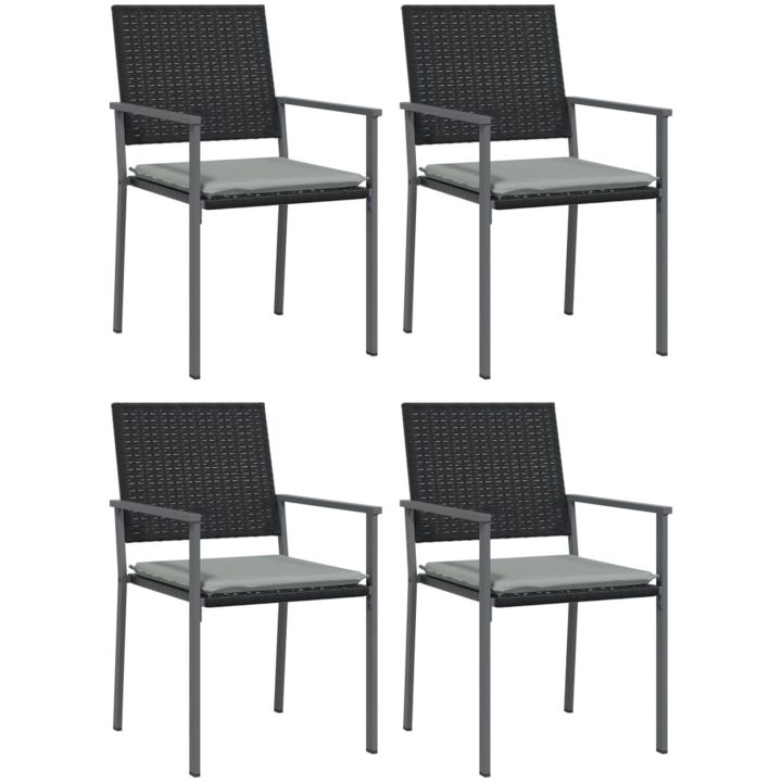 Trädgårdsstolar 4 st med dynor svart 54x62,5x89 cm konstrotting vidaXL – bild 2