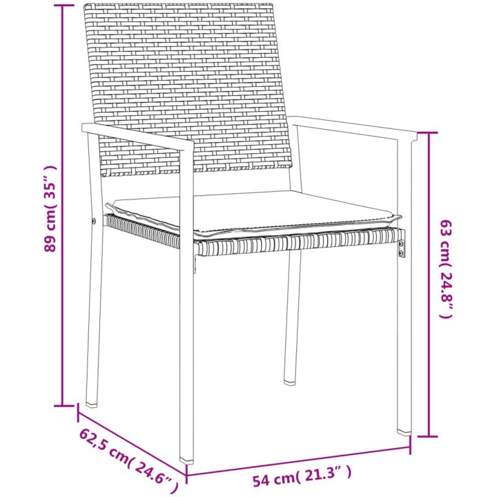 Trädgårdsstolar 4 st med dynor svart 54x62,5x89 cm konstrotting vidaXL – bild 9