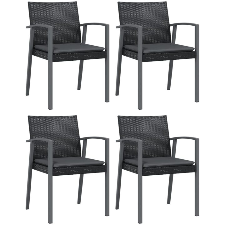 Trädgårdsstolar 4 st med dynor svart 56,5x57x83 cm konstrotting vidaXL – bild 2