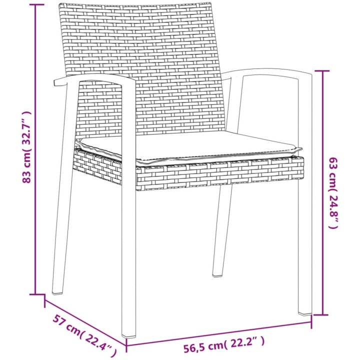 Trädgårdsstolar 4 st med dynor svart 56,5x57x83 cm konstrotting vidaXL – bild 9