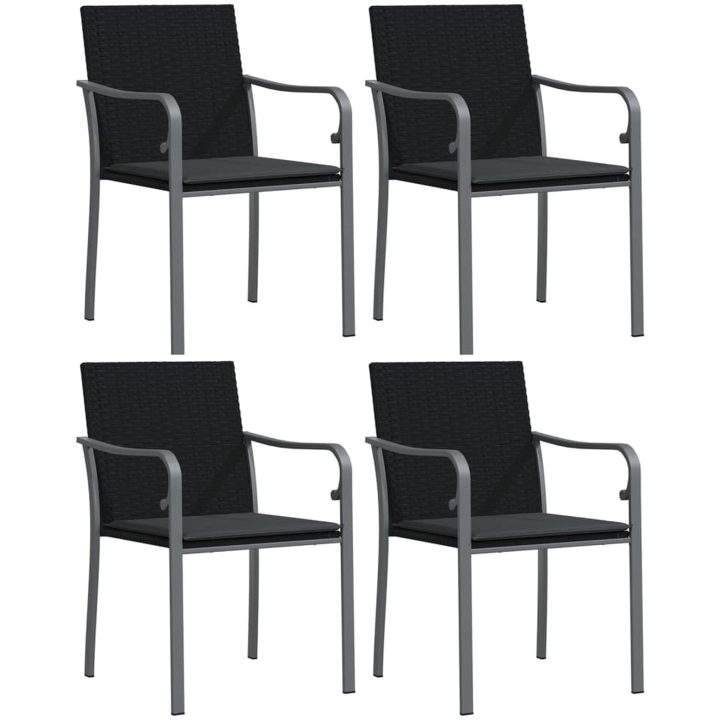 Trädgårdsstolar 4 st med dynor svart 56x59x84 cm konstrotting vidaXL – bild 2