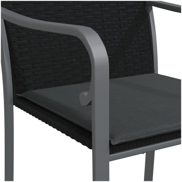 Trädgårdsstolar 4 st med dynor svart 56x59x84 cm konstrotting vidaXL – bild 7