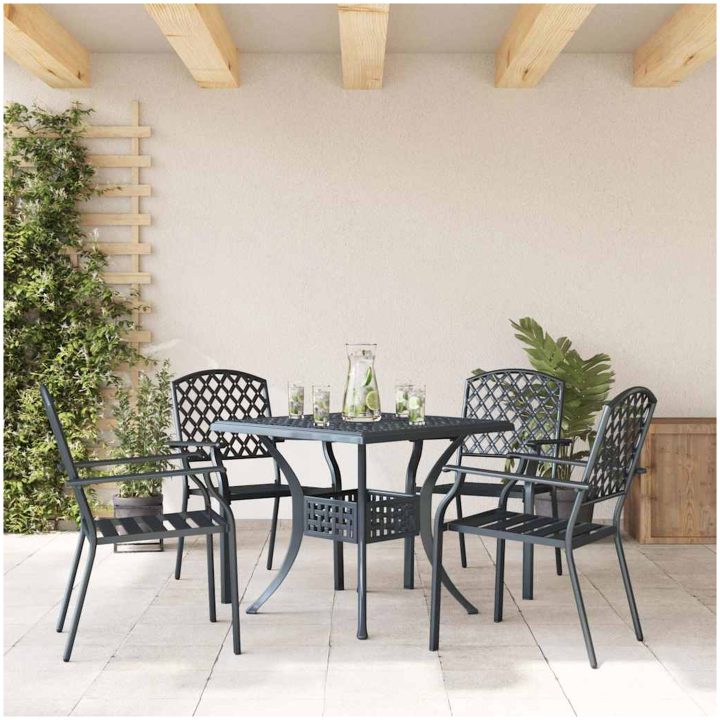 Trädgårdsstolar 4 st stapelbara antracit stål vidaXL 56 x 65 x 89 cm – bild 3