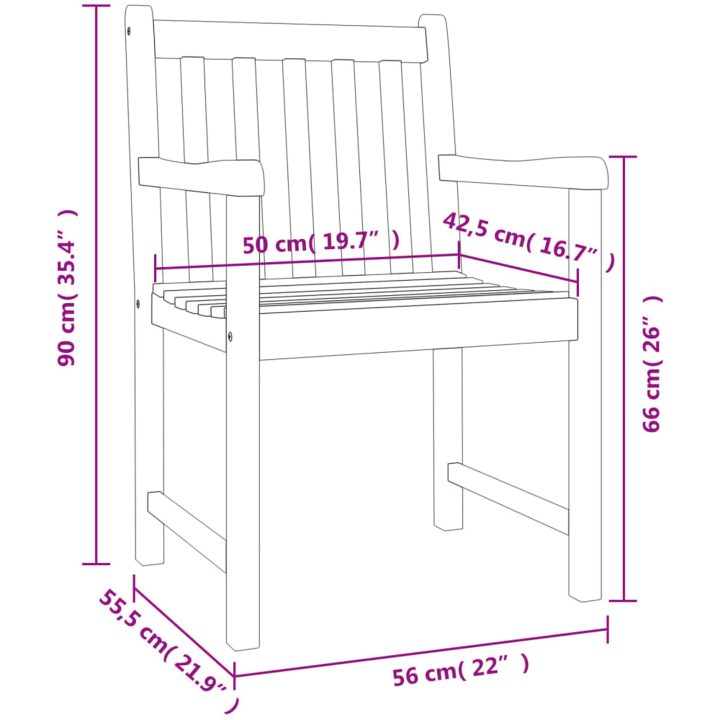 Trädgårdsstolar 6 st 56x55,5x90 cm massivt akaciaträ vidaXL – bild 8
