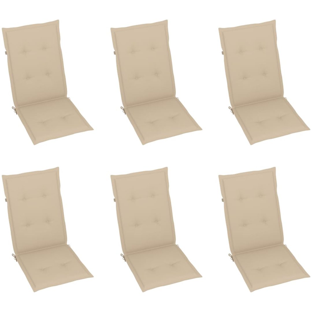 Trädgårdsstolar 6 st med beige dynor massiv teak vidaXL – bild 6