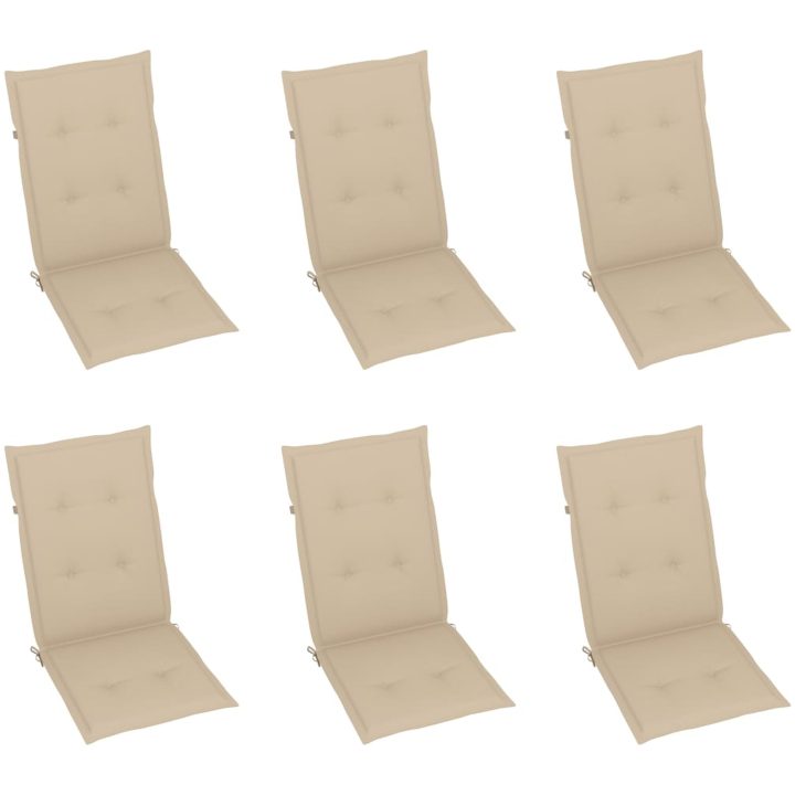 Trädgårdsstolar 6 st med beige dynor massiv teak vidaXL – bild 6