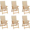 Trädgårdsstolar 6 st med beige dynor massiv teak vidaXL – miniatyr 1