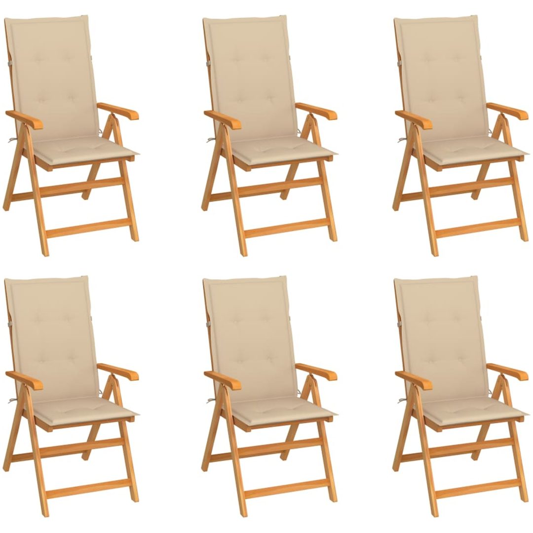 Trädgårdsstolar 6 st med beige dynor massiv teak vidaXL
