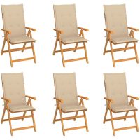 Trädgårdsstolar 6 st med beige dynor massiv teak vidaXL
