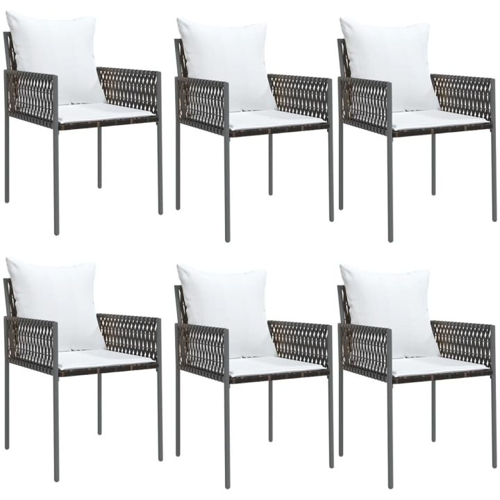 Trädgårdsstolar 6 st med dynor brun 54x61x83 cm konstrotting vidaXL – bild 2