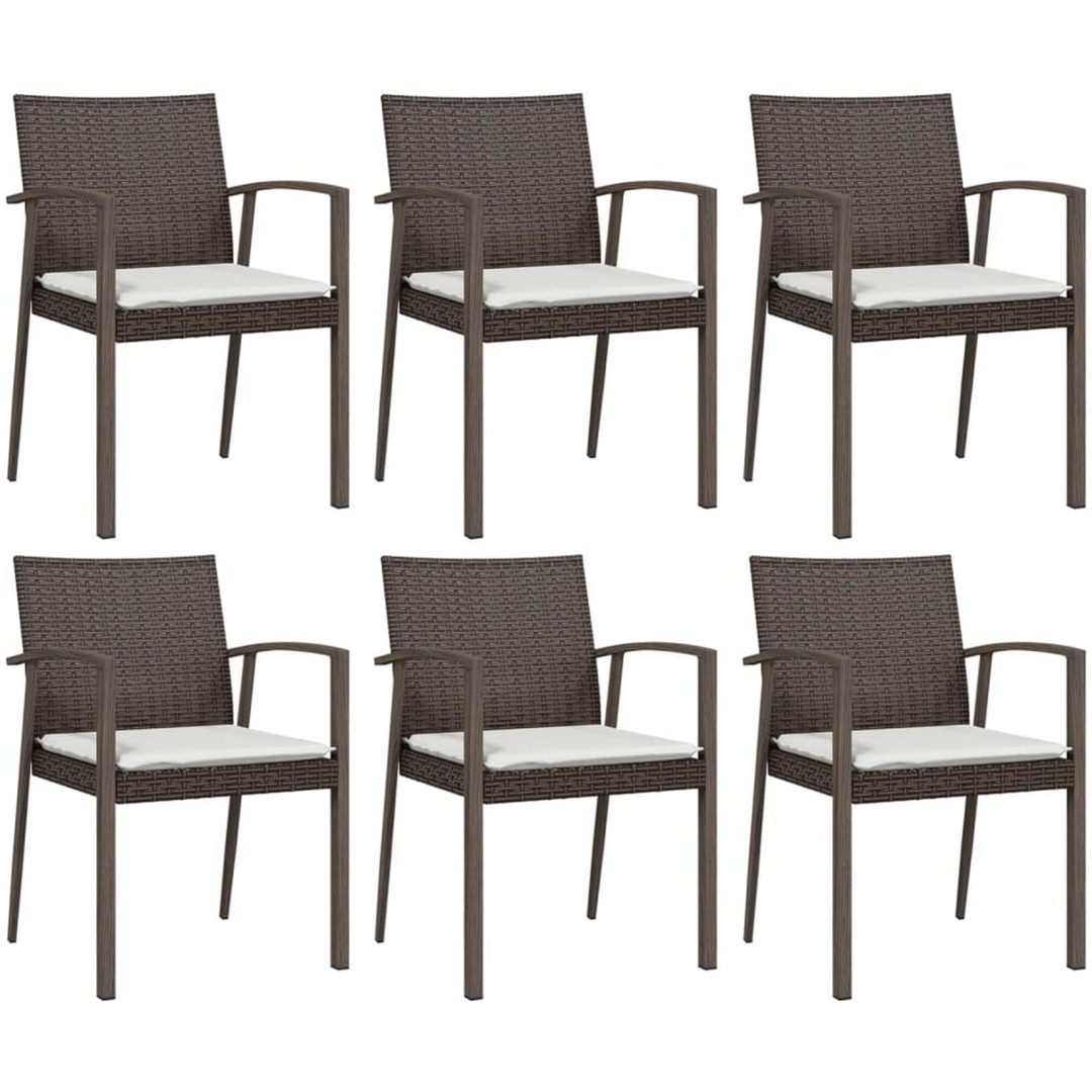Trädgårdsstolar 6 st med dynor brun 56,5x57x83 cm konstrotting vidaXL – bild 2