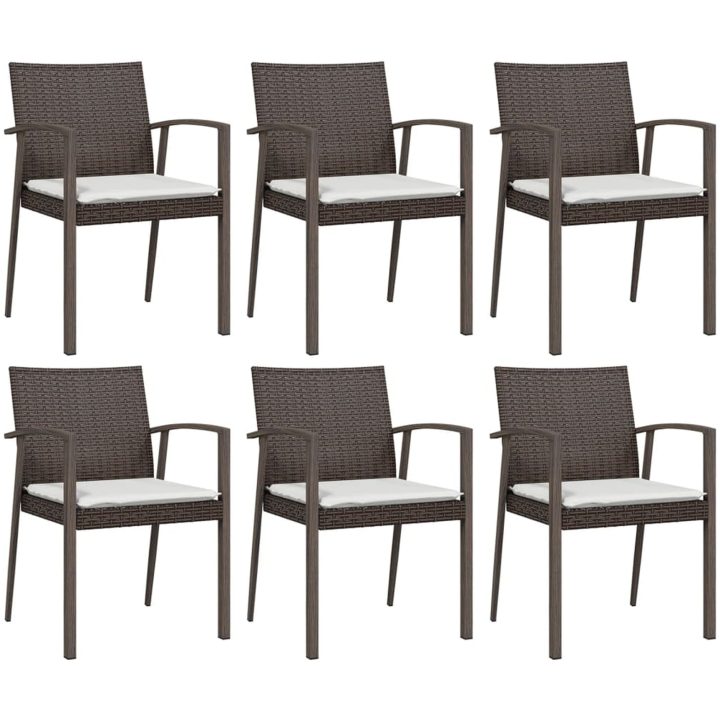 Trädgårdsstolar 6 st med dynor brun 56,5x57x83 cm konstrotting vidaXL – bild 2