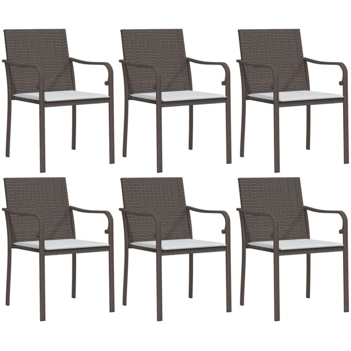 Trädgårdsstolar 6 st med dynor brun 56x59x84 cm konstrotting vidaXL – bild 2