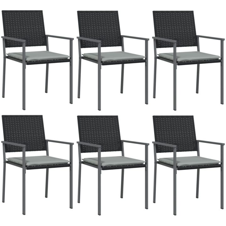 Trädgårdsstolar 6 st med dynor svart 54x62,5x89 cm konstrotting vidaXL – bild 2