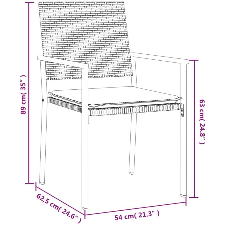 Trädgårdsstolar 6 st med dynor svart 54x62,5x89 cm konstrotting vidaXL – bild 9