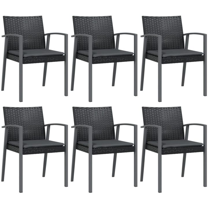 Trädgårdsstolar 6 st med dynor svart 56,5x57x83 cm konstrotting vidaXL – bild 2