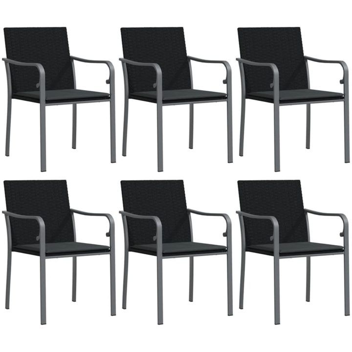 Trädgårdsstolar 6 st med dynor svart 56x59x84 cm konstrotting vidaXL – bild 2