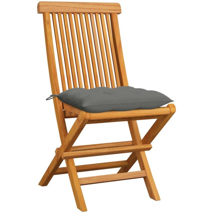 Trädgårdsstolar 6 st med gråa dynor massiv teak vidaXL – bild 2