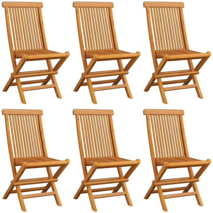 Trädgårdsstolar 6 st med gråa dynor massiv teak vidaXL – bild 3