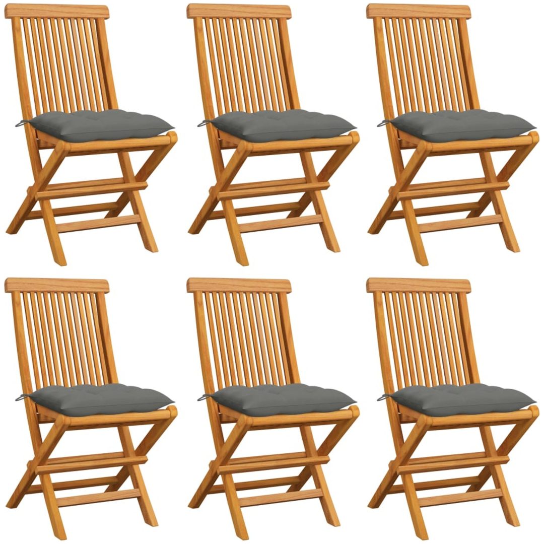 Trädgårdsstolar 6 st med gråa dynor massiv teak vidaXL