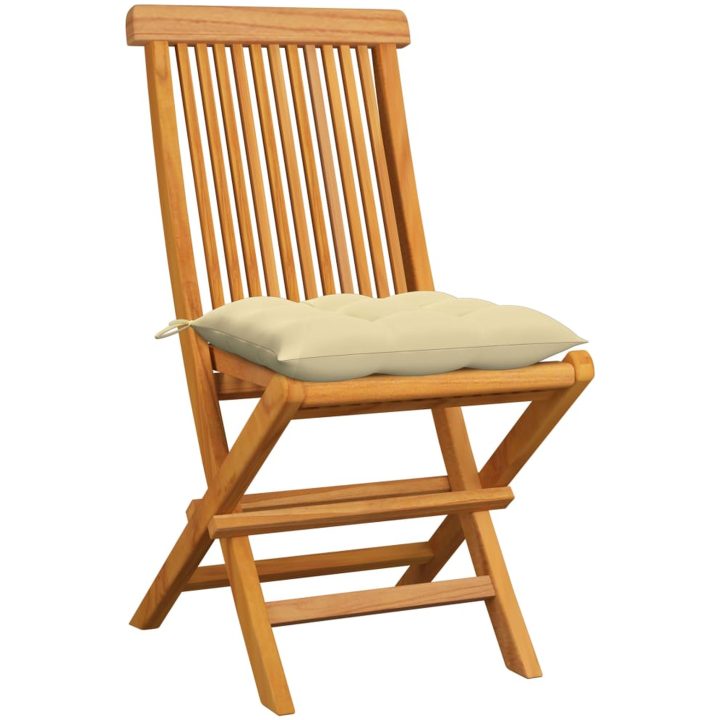 Trädgårdsstolar 6 st med gräddvita dynor massiv teak vidaXL – bild 2