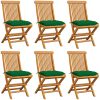 Trädgårdsstolar 6 st med gröna dynor massiv teak vidaXL – miniatyr 1