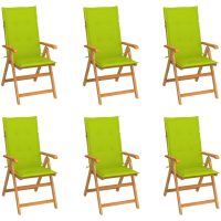 Trädgårdsstolar 6 st med ljusgröna dynor massiv teak vidaXL