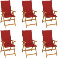 Trädgårdsstolar 6 st med röda dynor massiv teak vidaXL
