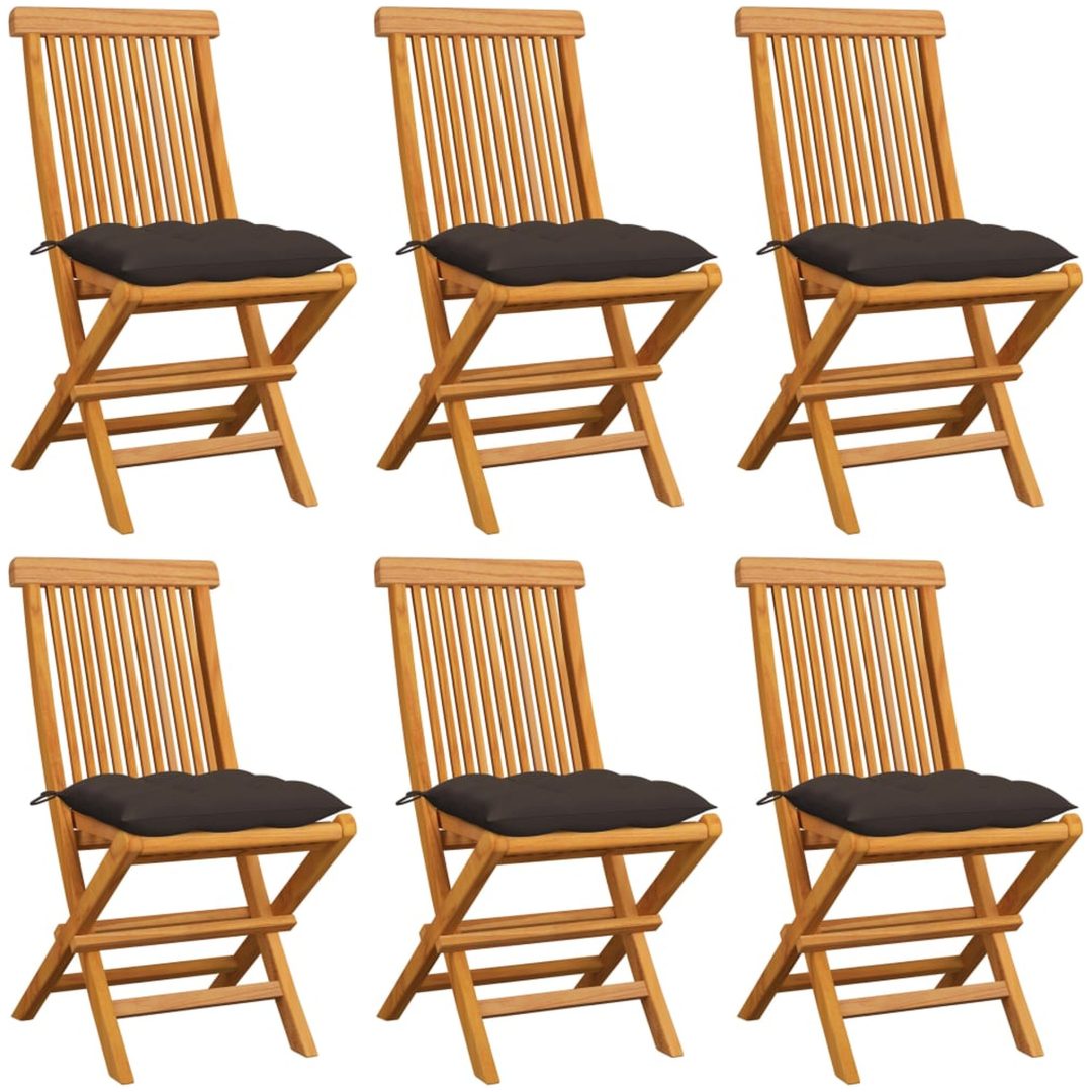 Trädgårdsstolar 6 st med taupe dynor massiv teak vidaXL