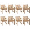Trädgårdsstolar 8 st med beige dynor massiv teak vidaXL – miniatyr 1